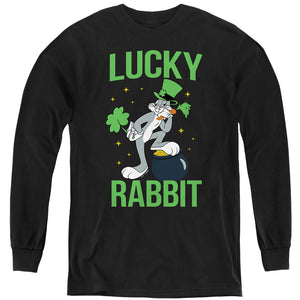 AN OFFCIALLY LICENSED LOONEY TUNES BUGS BUNNY ST. PATRICK'S LUCKY RABBIT YOUTH LONG SLEEVE T-SHIRT BLACK