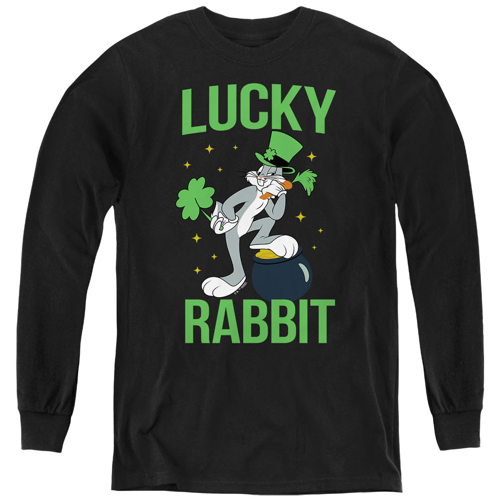 AN OFFCIALLY LICENSED LOONEY TUNES BUGS BUNNY ST. PATRICK'S LUCKY RABBIT YOUTH LONG SLEEVE T-SHIRT BLACK