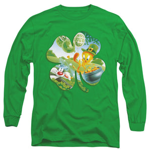 AN OFFCIALLY LICENSED LOONEY TUNES TWEETY SHAMROCK MEN'S LONG SLEEVE T-SHIRT KELLY GREEN