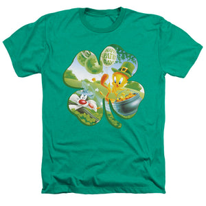 AN OFFCIALLY LICENSED LOONEY TUNES TWEETY SHAMROCK MEN'S HEATHER T-SHIRT KELLY GREEN