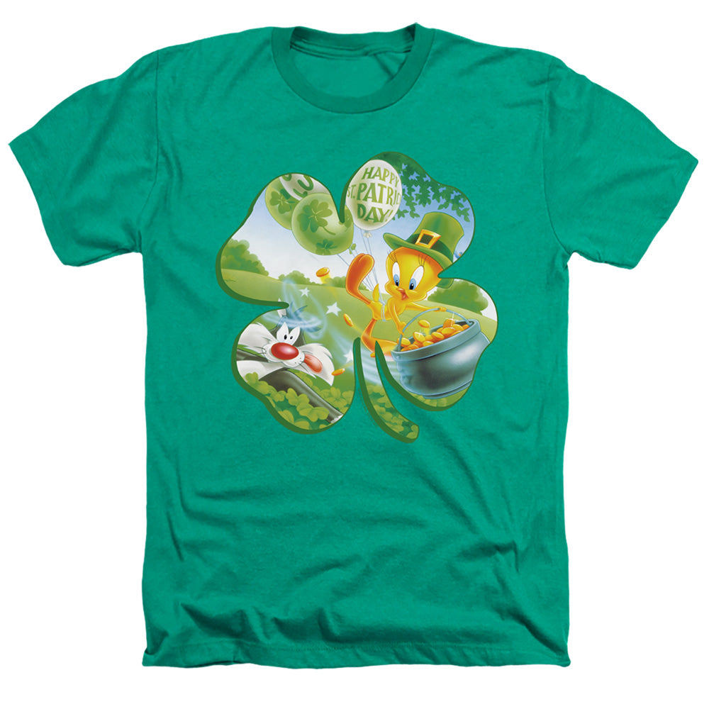 AN OFFCIALLY LICENSED LOONEY TUNES TWEETY SHAMROCK MEN'S HEATHER T-SHIRT KELLY GREEN