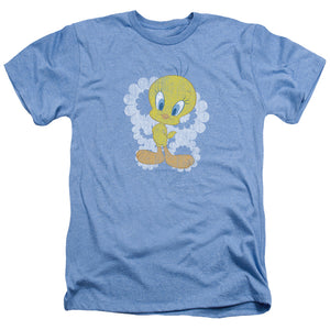 AN OFFCIALLY LICENSED LOONEY TUNES RETRO TWEETY MEN'S HEATHER T-SHIRT LIGHT BLUE