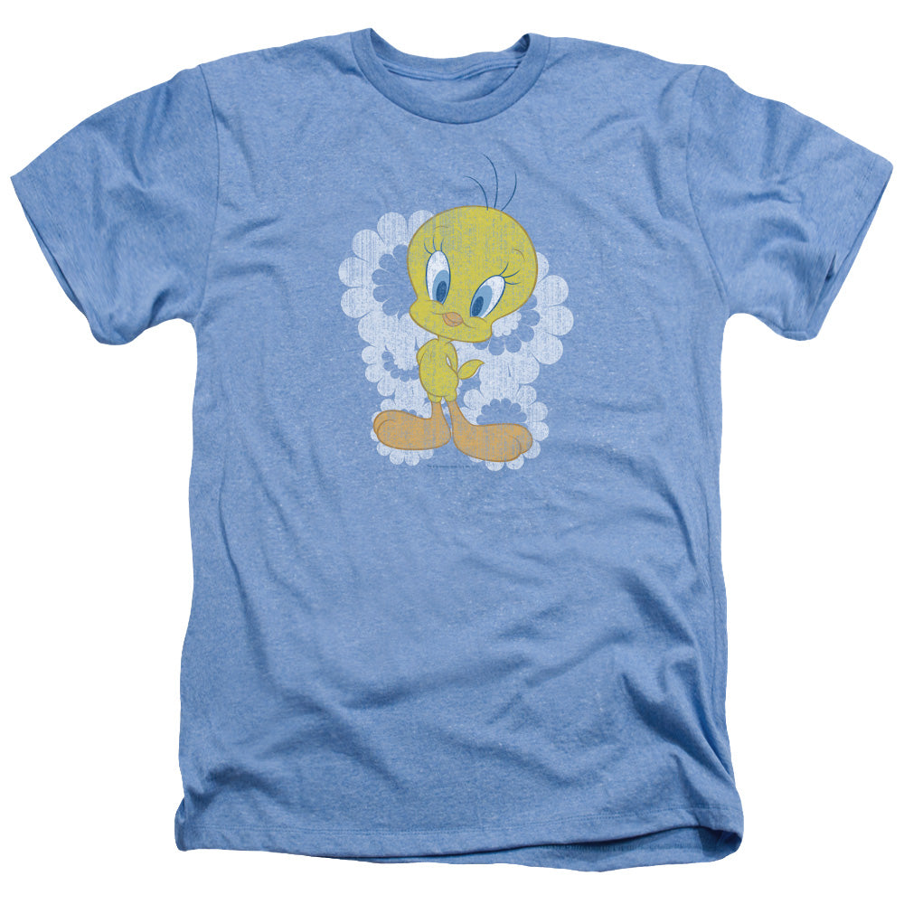AN OFFCIALLY LICENSED LOONEY TUNES RETRO TWEETY MEN'S HEATHER T-SHIRT LIGHT BLUE