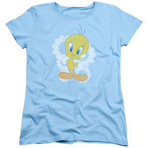 AN OFFCIALLY LICENSED LOONEY TUNES RETRO TWEETY WOMEN'S REGULAR FIT T-SHIRT LIGHT BLUE