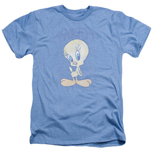 AN OFFCIALLY LICENSED LOONEY TUNES TWEETY FADE MEN'S HEATHER T-SHIRT LIGHT BLUE