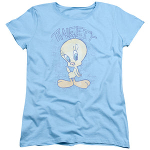 AN OFFCIALLY LICENSED LOONEY TUNES TWEETY FADE WOMEN'S REGULAR FIT T-SHIRT LIGHT BLUE