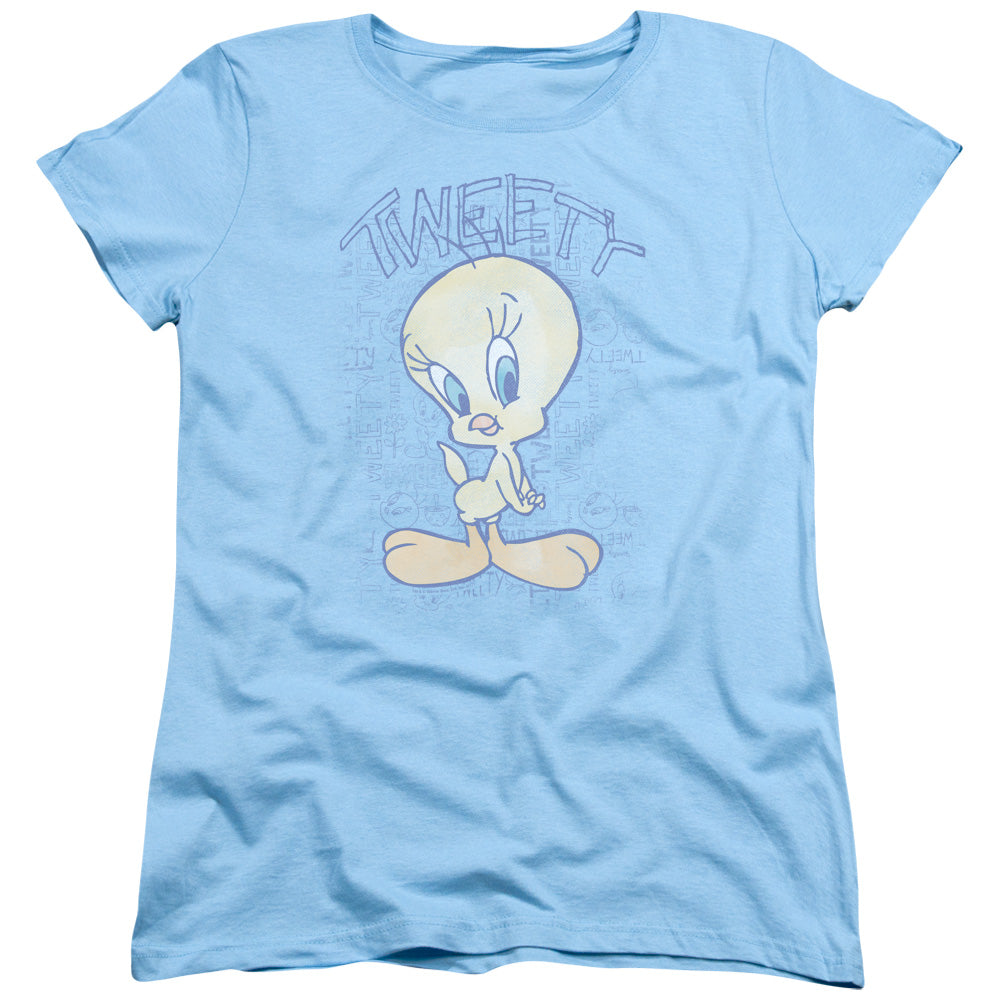 AN OFFCIALLY LICENSED LOONEY TUNES TWEETY FADE WOMEN'S REGULAR FIT T-SHIRT LIGHT BLUE