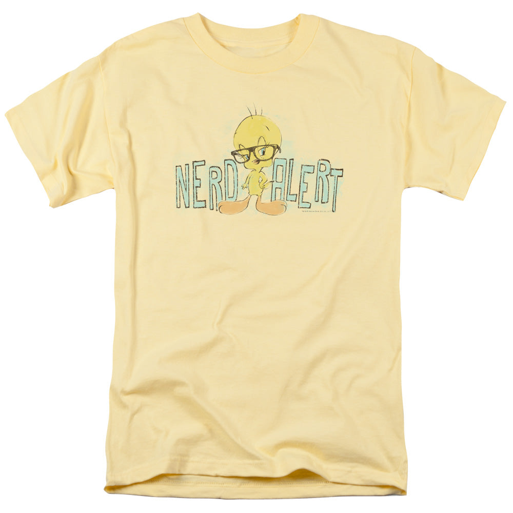 AN OFFCIALLY LICENSED LOONEY TUNES NERD ALERT MEN'S REGULAR FIT T-SHIRT BANANA