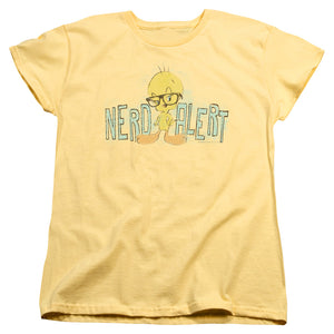 AN OFFCIALLY LICENSED LOONEY TUNES NERD ALERT WOMEN'S REGULAR FIT T-SHIRT BANANA