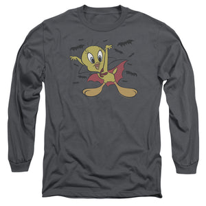 AN OFFCIALLY LICENSED LOONEY TUNES VAMPIRE TWEETY MEN'S LONG SLEEVE T-SHIRT CHARCOAL
