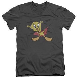 AN OFFCIALLY LICENSED LOONEY TUNES VAMPIRE TWEETY MEN'S V-NECK T-SHIRT CHARCOAL