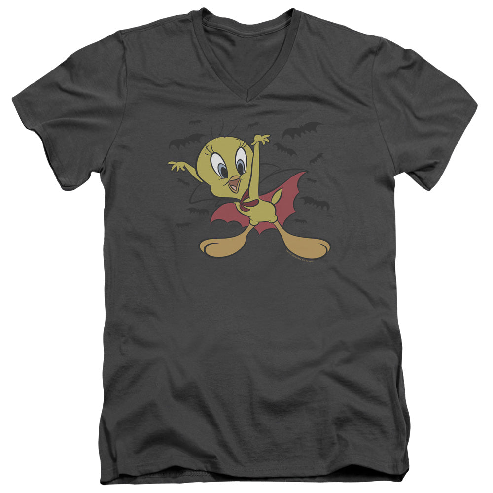 AN OFFCIALLY LICENSED LOONEY TUNES VAMPIRE TWEETY MEN'S V-NECK T-SHIRT CHARCOAL