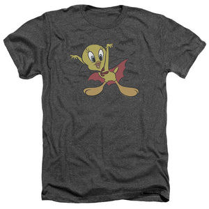AN OFFCIALLY LICENSED LOONEY TUNES VAMPIRE TWEETY MEN'S HEATHER T-SHIRT CHARCOAL