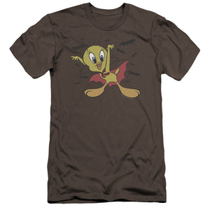 AN OFFCIALLY LICENSED LOONEY TUNES VAMPIRE TWEETY MEN'S PREMIUM SLIM FIT T-SHIRT CHARCOAL