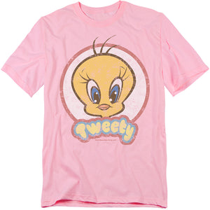 AN OFFCIALLY LICENSED LOONEY TUNES RETRO TWEETY MEN'S REGULAR FIT T-SHIRT PINK