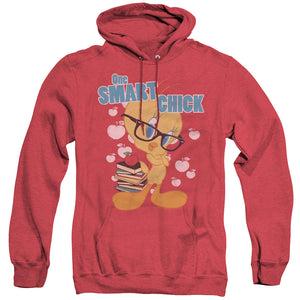 AN OFFCIALLY LICENSED LOONEY TUNES ONE SMART CHICK ADULT UNISEX HEATHER PULLOVER HOODIE RED