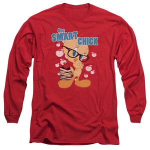 AN OFFCIALLY LICENSED LOONEY TUNES ONE SMART CHICK MEN'S LONG SLEEVE T-SHIRT RED