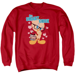 AN OFFCIALLY LICENSED LOONEY TUNES ONE SMART CHICK ADULT UNISEX CREWNECK SWEATSHIRT RED