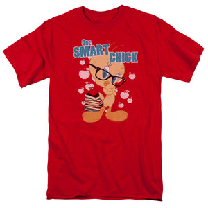 AN OFFCIALLY LICENSED LOONEY TUNES ONE SMART CHICK MEN'S REGULAR FIT T-SHIRT RED