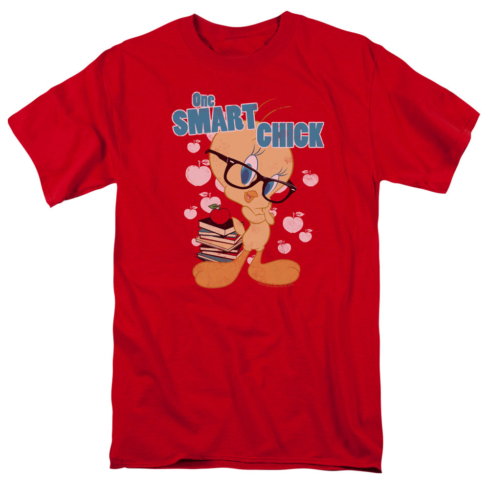 AN OFFCIALLY LICENSED LOONEY TUNES ONE SMART CHICK MEN'S REGULAR FIT T-SHIRT RED