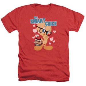 AN OFFCIALLY LICENSED LOONEY TUNES ONE SMART CHICK MEN'S HEATHER T-SHIRT RED