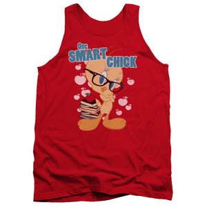 AN OFFCIALLY LICENSED LOONEY TUNES ONE SMART CHICK ADULT UNISEX TANK TOP RED