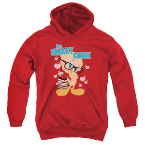 AN OFFCIALLY LICENSED LOONEY TUNES ONE SMART CHICK YOUTH HOODIE RED