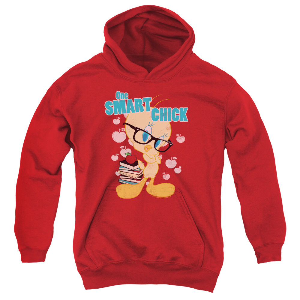 AN OFFCIALLY LICENSED LOONEY TUNES ONE SMART CHICK YOUTH HOODIE RED