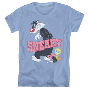 AN OFFCIALLY LICENSED LOONEY TUNES SNEAKY WOMEN'S REGULAR FIT T-SHIRT CAROLINA BLUE