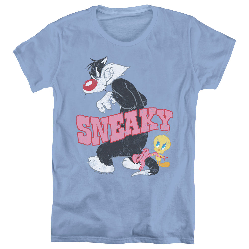 AN OFFCIALLY LICENSED LOONEY TUNES SNEAKY WOMEN'S REGULAR FIT T-SHIRT CAROLINA BLUE