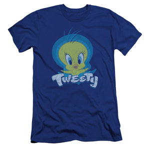 AN OFFCIALLY LICENSED LOONEY TUNES TWEETY SWIRL MEN'S PREMIUM SLIM FIT T-SHIRT ROYAL