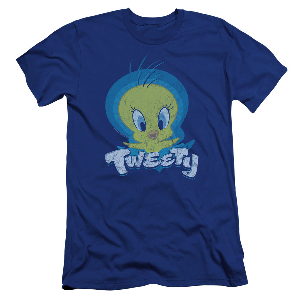 AN OFFCIALLY LICENSED LOONEY TUNES TWEETY SWIRL MEN'S PREMIUM SLIM FIT T-SHIRT ROYAL