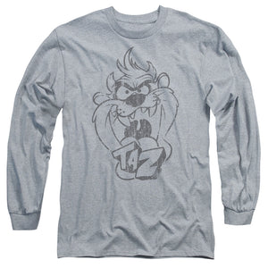 AN OFFCIALLY LICENSED LOONEY TUNES FADED TAZ MEN'S LONG SLEEVE T-SHIRT ATHLETIC HEATHER