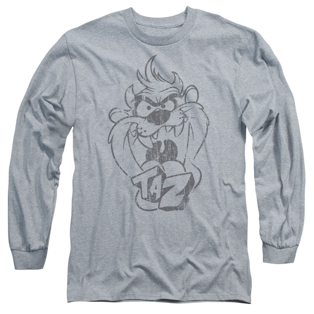 AN OFFCIALLY LICENSED LOONEY TUNES FADED TAZ MEN'S LONG SLEEVE T-SHIRT ATHLETIC HEATHER