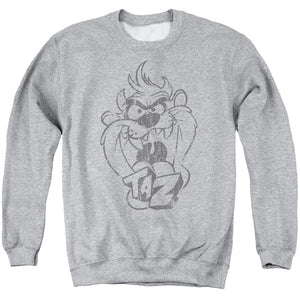 AN OFFCIALLY LICENSED LOONEY TUNES FADED TAZ ADULT UNISEX CREWNECK SWEATSHIRT ATHLETIC HEATHER