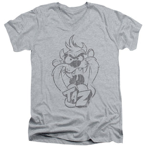 AN OFFCIALLY LICENSED LOONEY TUNES FADED TAZ MEN'S V-NECK T-SHIRT ATHLETIC HEATHER
