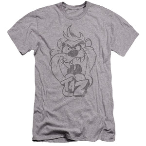 AN OFFCIALLY LICENSED LOONEY TUNES FADED TAZ MEN'S PREMIUM SLIM FIT T-SHIRT ATHLETIC HEATHER