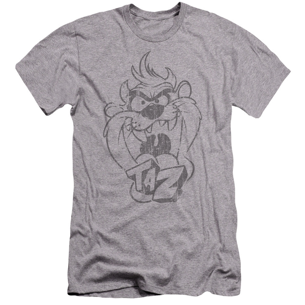 AN OFFCIALLY LICENSED LOONEY TUNES FADED TAZ MEN'S PREMIUM SLIM FIT T-SHIRT ATHLETIC HEATHER