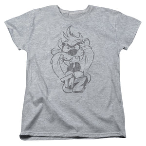 AN OFFCIALLY LICENSED LOONEY TUNES FADED TAZ WOMEN'S REGULAR FIT T-SHIRT ATHLETIC HEATHER