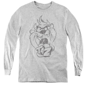 AN OFFCIALLY LICENSED LOONEY TUNES FADED TAZ YOUTH LONG SLEEVE T-SHIRT ATHLETIC HEATHER