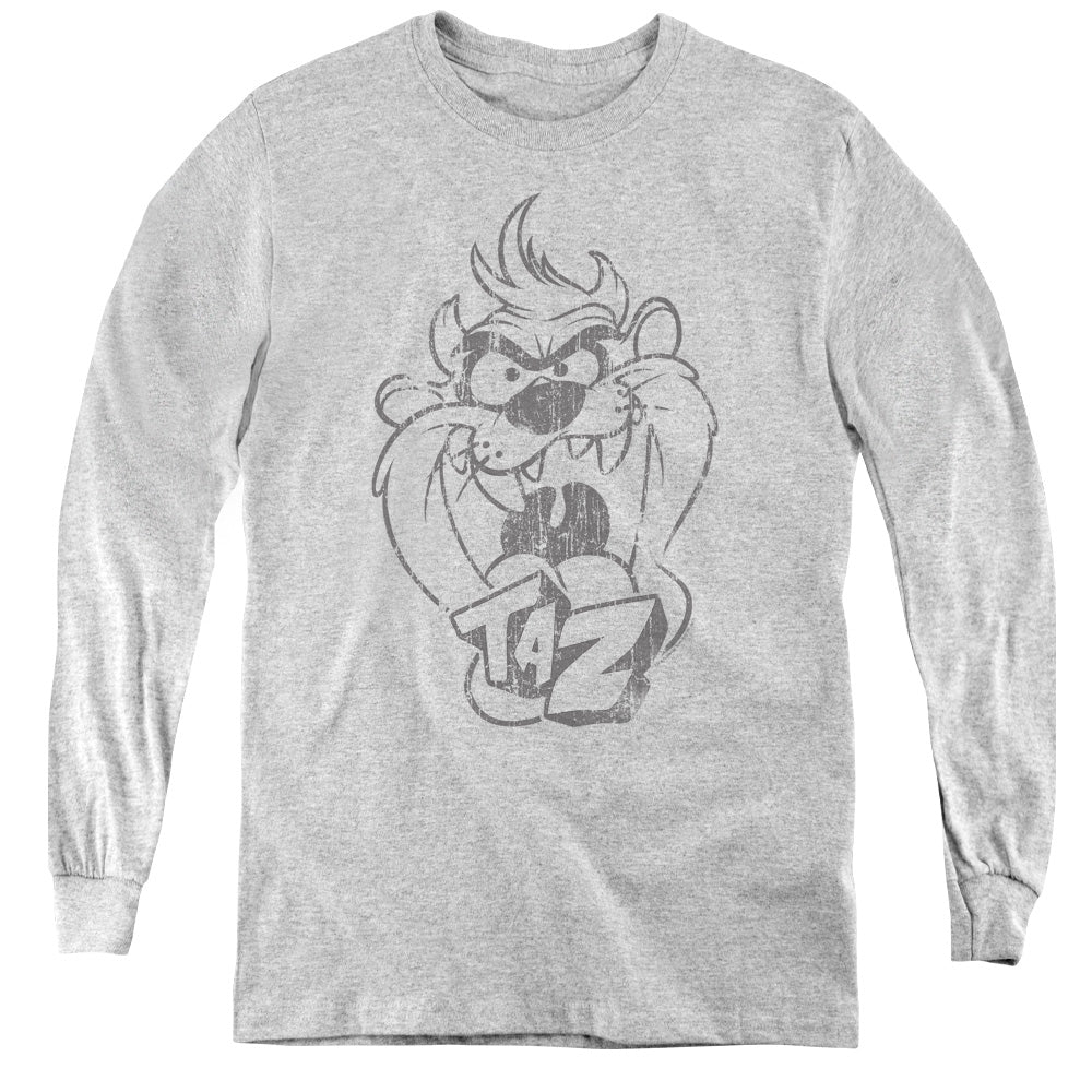 AN OFFCIALLY LICENSED LOONEY TUNES FADED TAZ YOUTH LONG SLEEVE T-SHIRT ATHLETIC HEATHER