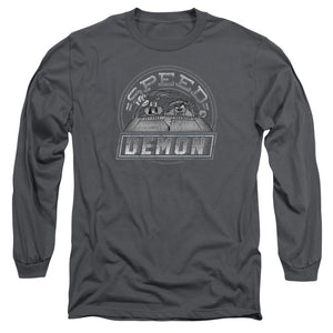 AN OFFCIALLY LICENSED LOONEY TUNES SPEED DEMON MEN'S LONG SLEEVE T-SHIRT CHARCOAL