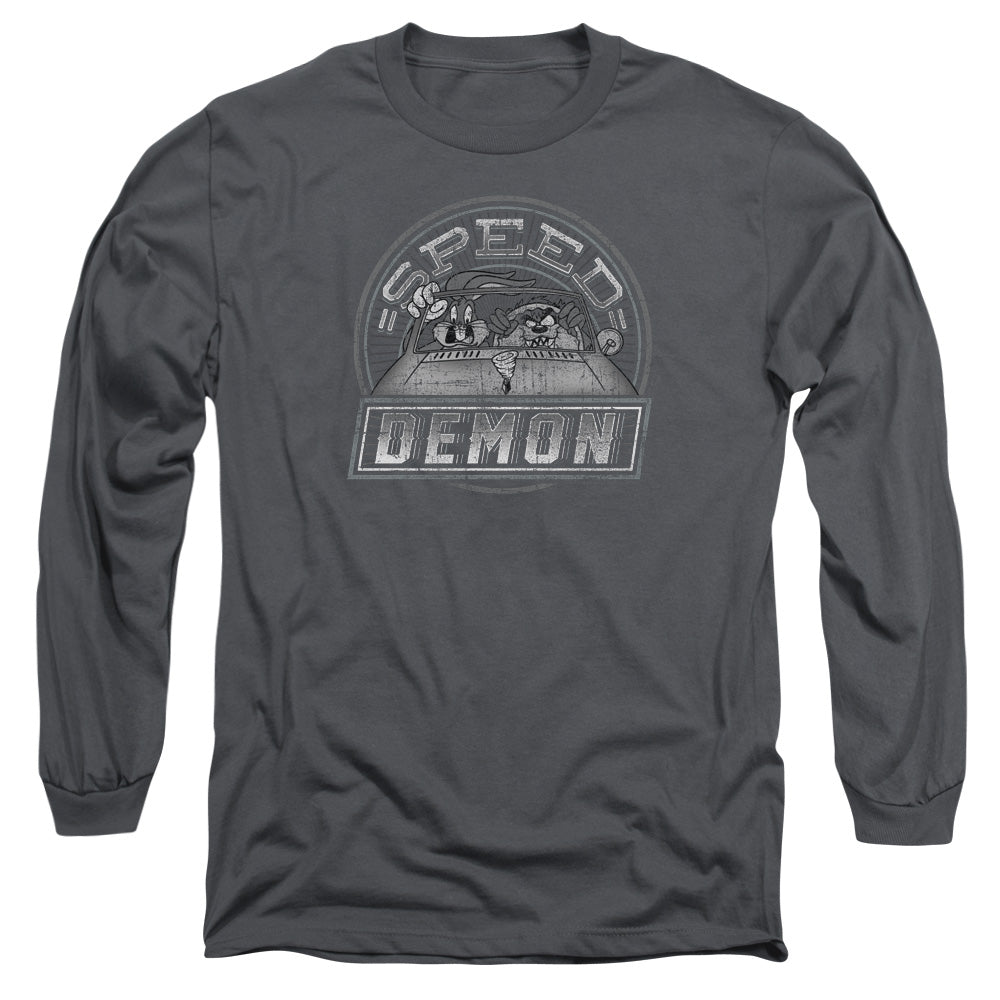 AN OFFCIALLY LICENSED LOONEY TUNES SPEED DEMON MEN'S LONG SLEEVE T-SHIRT CHARCOAL