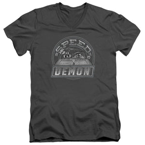 AN OFFCIALLY LICENSED LOONEY TUNES SPEED DEMON MEN'S V-NECK T-SHIRT CHARCOAL
