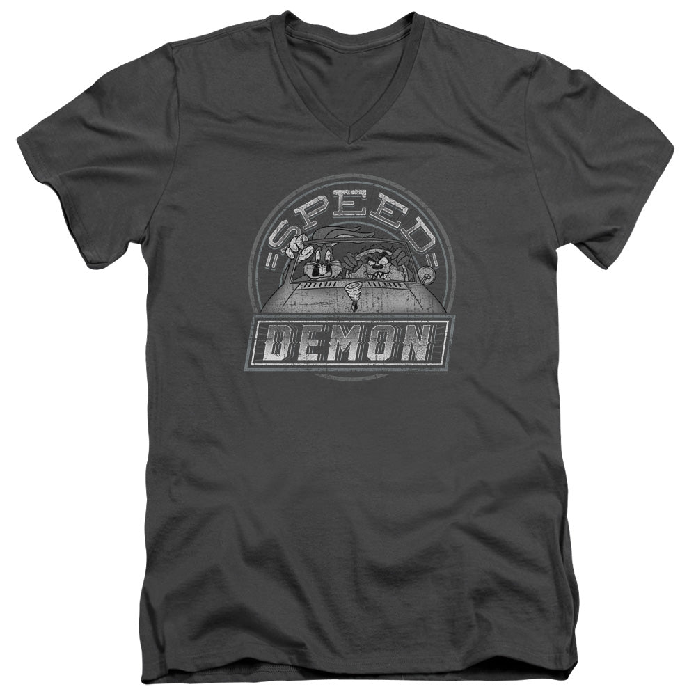 AN OFFCIALLY LICENSED LOONEY TUNES SPEED DEMON MEN'S V-NECK T-SHIRT CHARCOAL