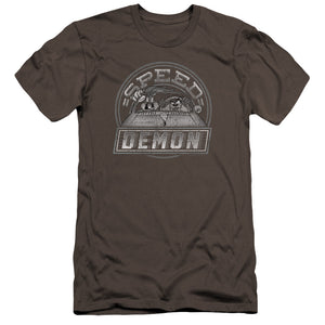 AN OFFCIALLY LICENSED LOONEY TUNES SPEED DEMON MEN'S PREMIUM SLIM FIT T-SHIRT CHARCOAL