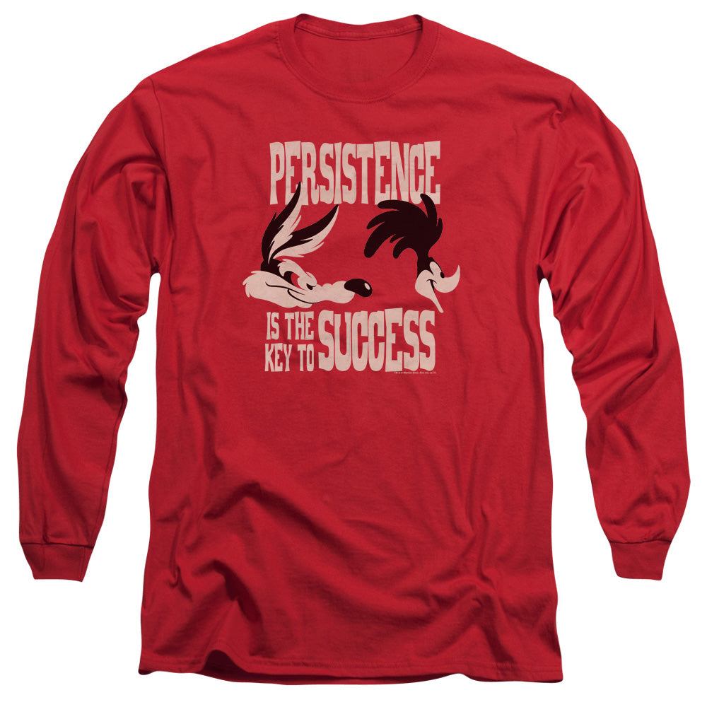 AN OFFCIALLY LICENSED LOONEY TUNES PERSISTENCE MEN'S LONG SLEEVE T-SHIRT RED