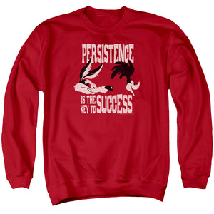 AN OFFCIALLY LICENSED LOONEY TUNES PERSISTENCE ADULT UNISEX CREWNECK SWEATSHIRT RED