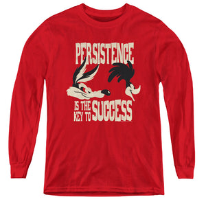 AN OFFCIALLY LICENSED LOONEY TUNES PERSISTENCE YOUTH LONG SLEEVE T-SHIRT RED