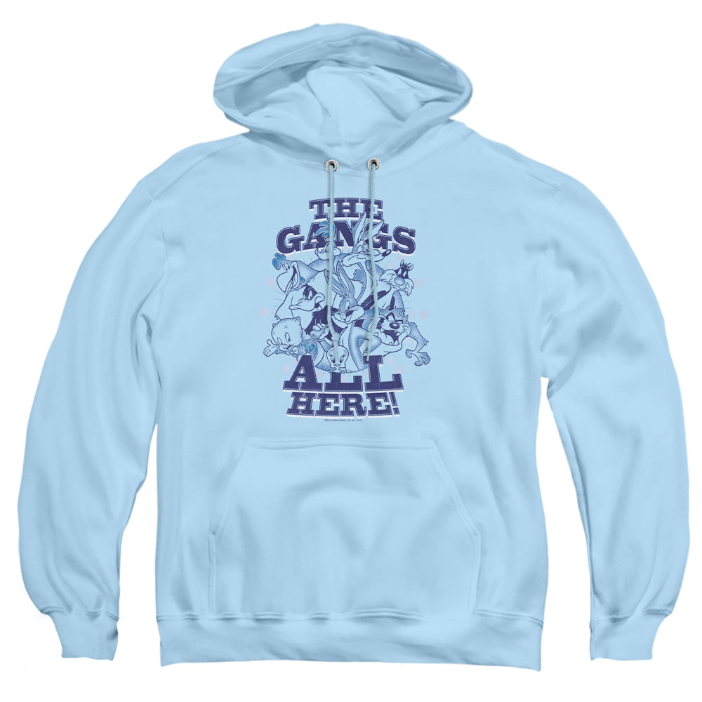AN OFFCIALLY LICENSED LOONEY TUNES BLUE GANG ADULT UNISEX PULLOVER HOODIE LIGHT BLUE